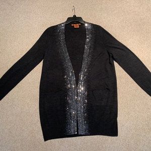 Tory Burch Size L  Merino Wool Cardigan Sweater Metal Sequins Embellishment